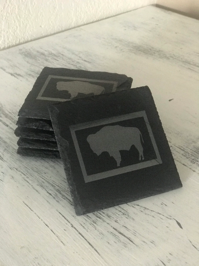 Square Wyoming Flag Slate Coaster Set