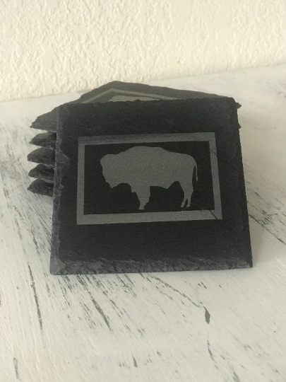 Square Wyoming Flag Slate Coaster Set